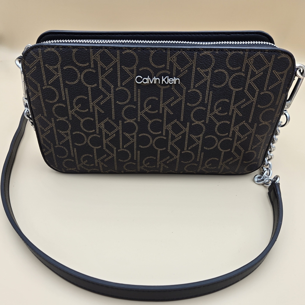 Calvin Klein Monogram B/Br Chain Strap Crossbody Bag 9.5 " L X 5.5 " H X 2.25 "